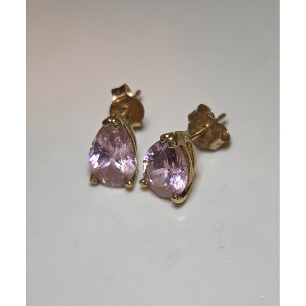 Beautiful 10k Yellow Gold Pink Pear Solitaire Stud Earrings 417 Gold